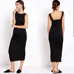 James Perse, High Neck Ruched, Navy blue, Midi Dress Size 2, M, cotton, stunning